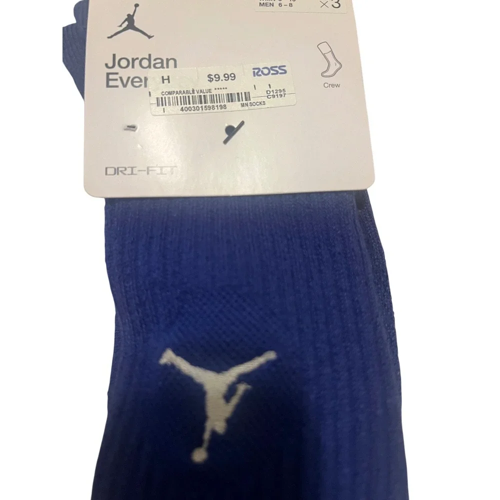 Jordan Everyday Crew Socks Mens‎ S Blue Green New Dri-Fit Cushioned 3-Pack